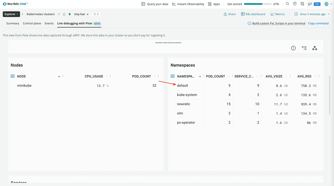 Choose the default namespace