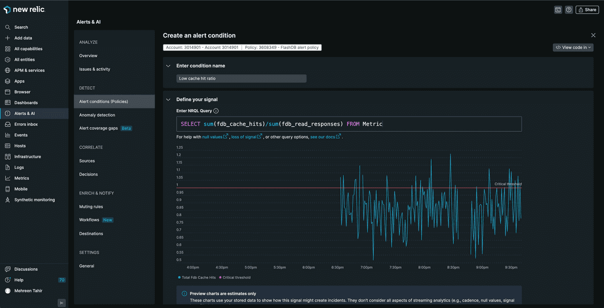 low cache hit ratio nrql